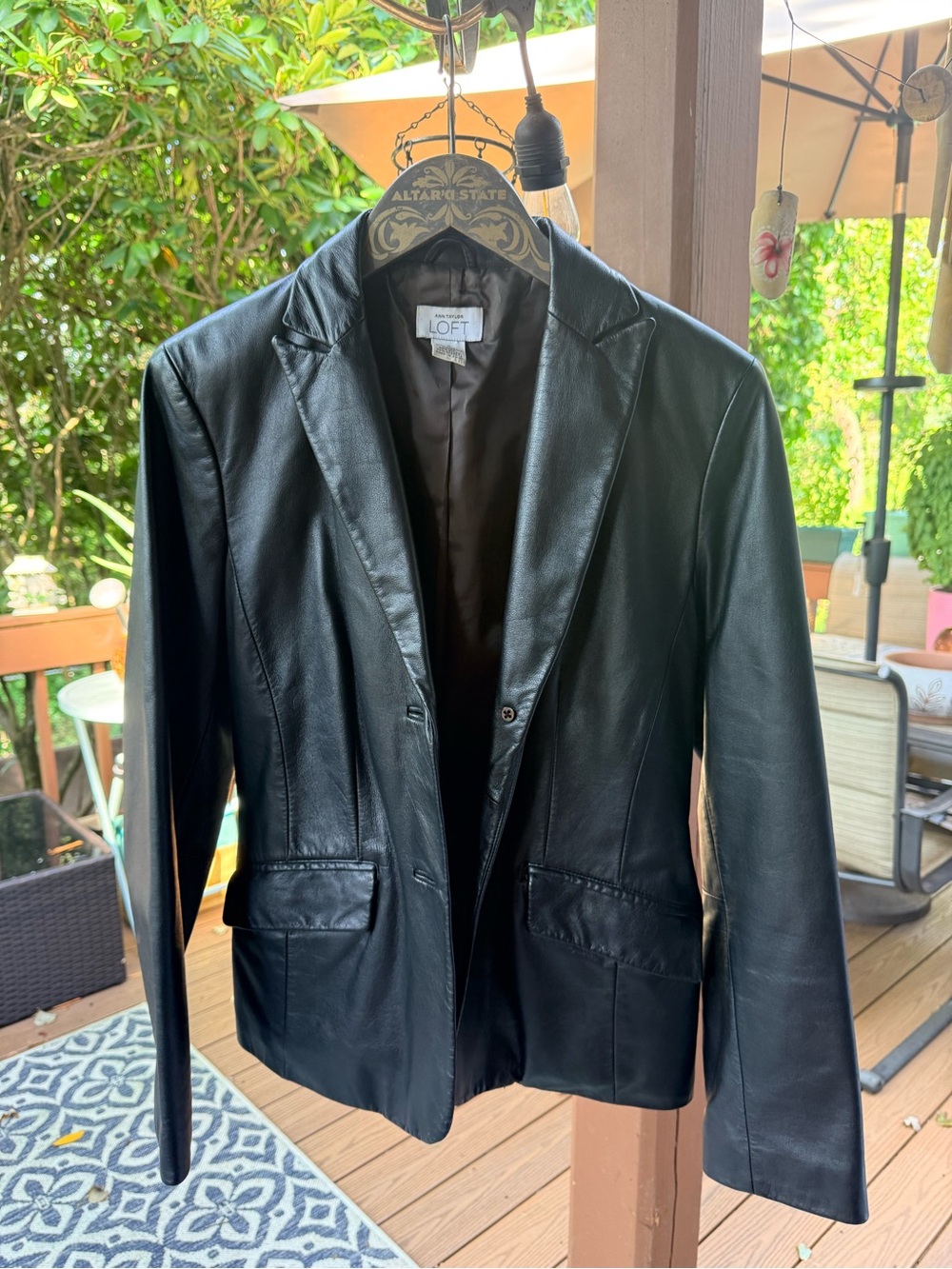 Vintage LOFT Black Leather Button-Front Women's Blazer Jacket